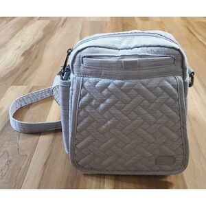 Lug Flapper Crossbody Bag Gray Quilted Multiple Pockets Lightweight